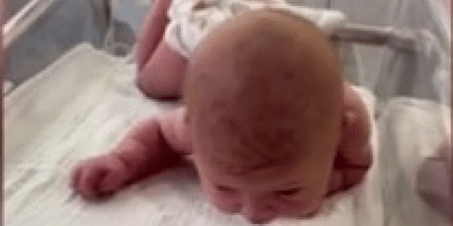 Майката не вярва на очите си: 3-дневното новородено пълзи и повдига глава-